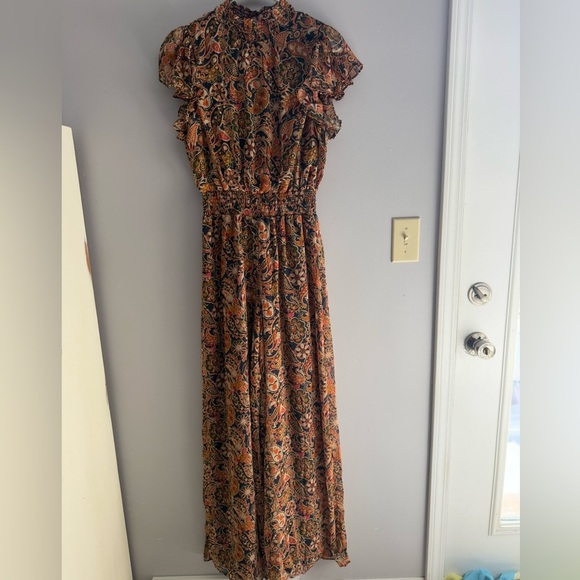 Cynthia Steffe Womens Jumpsuit M Paisley Long Flowy Short Flutter Sleeve New - Picture 1 of 11